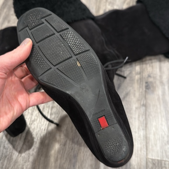 Prada Sport Black Suede Wedge Tall Shearling Leather Boots Size 38 - Picture 14 of 14